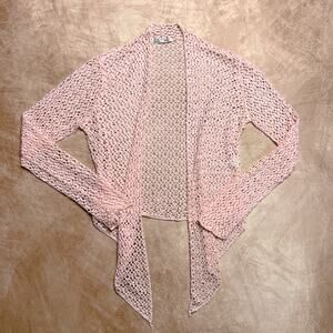 Vintage Y2K Made in Italy Pink Net Cut Out Cardigan Open Front Boxy Cut Euro
